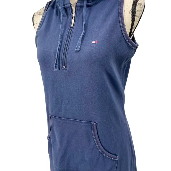 Vintage Y2K Tommy Hilfiger Cotton Hooded Zip Navy Blue Tennis Dress Size Medium - Picture 3 of 10